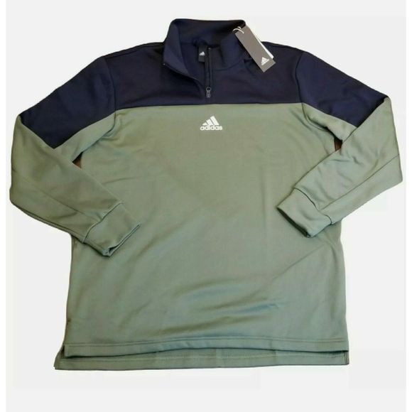adidas GD0864 Men's Sz M Navy Blue & Legacy Green Aeroready 1/4 Zip Sweatshirt - Picture 1 of 4